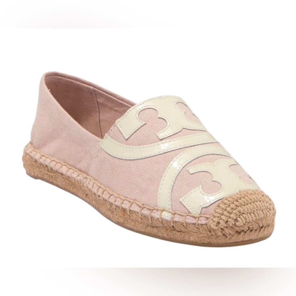 Tory Burch - Poppy Espadrille Flats Pink Canvas Double T Logo Sz 6.5